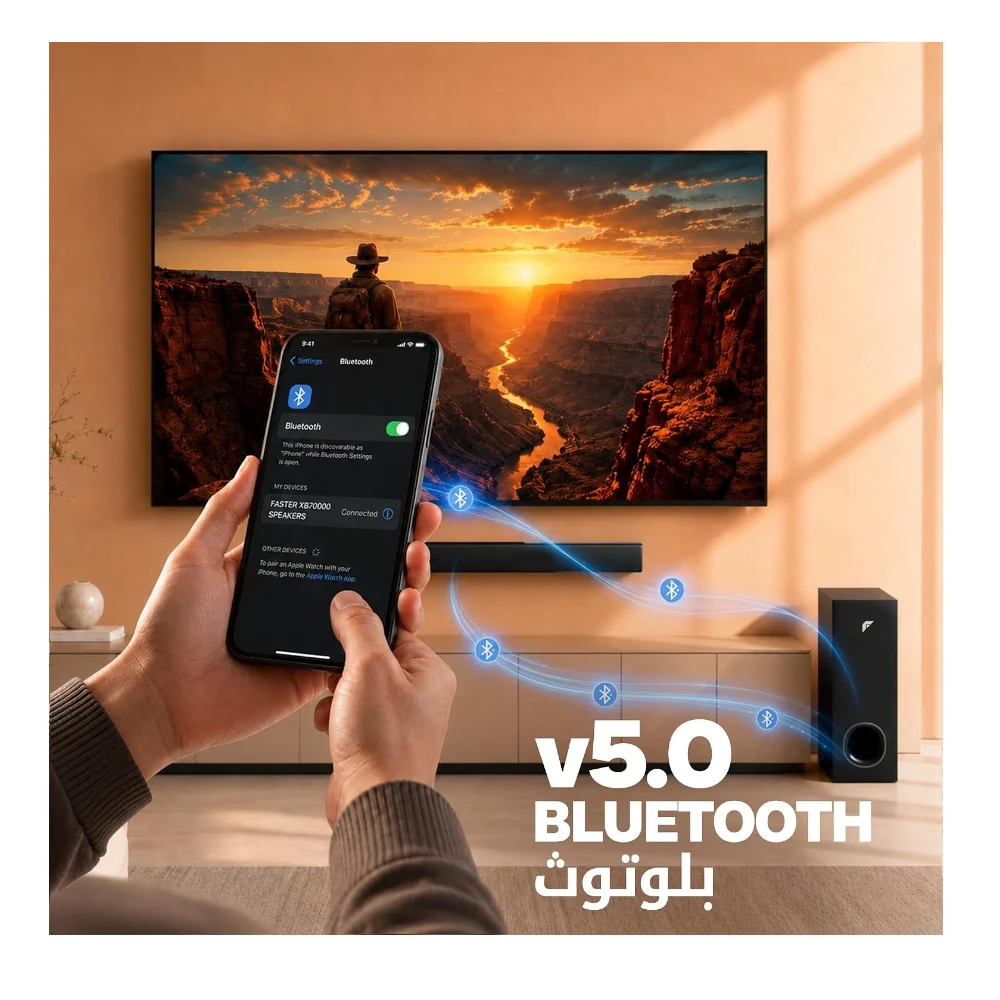 FASTER XB7000 Home Theater 2.1CH, Sound Bar with Subwoofer, 80W Output Black Theater System Wall Mounting, Deep Thrilling Bass. Bluetooth, HDMI(ARC), Optical, AUX, USB for TV, PC with Remote — Image 6