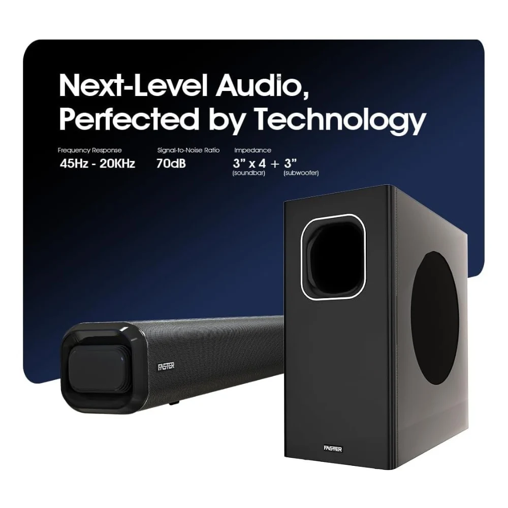Faster T1000 Theater Pro Soundbar - 2.1CH Wired Subwoofer & Bluetooth 5.0 Wireless Speaker - 120W Audio Power, Smart Home Theater System with USB, AUX, TV-ARC, Optical, PC, & Mobile Compatibility — Image 3