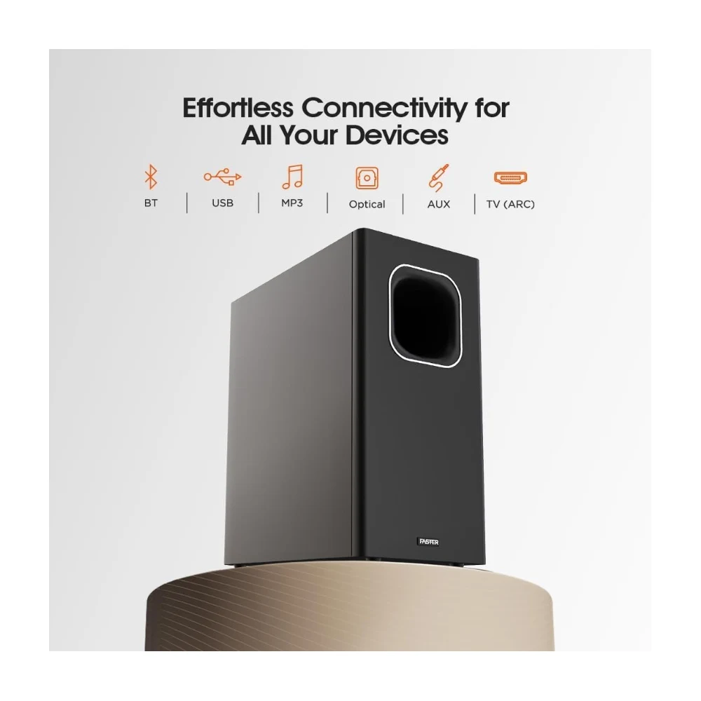 Faster T1000 Theater Pro Soundbar - 2.1CH Wired Subwoofer & Bluetooth 5.0 Wireless Speaker - 120W Audio Power, Smart Home Theater System with USB, AUX, TV-ARC, Optical, PC, & Mobile Compatibility — Image 6