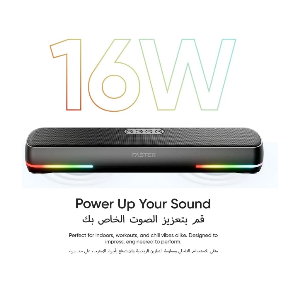 Faster Ryzo Z16 Soundbar - 16W Wireless Sound Bar 415x133x100mm Bluetooth 5.3 EDR 5H Playback RGB Light TWS - Portable Speaker USB AUX, TF Card - Hands-Free Call 360° Surround Sound — Image 10
