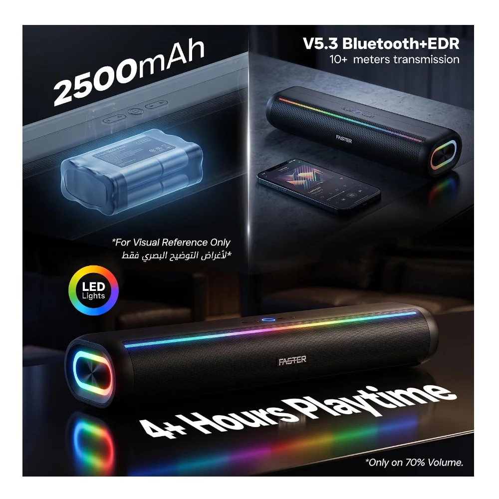 Faster Nexon Z30 Portable 30W Bluetooth Soundbar-Wireless Speaker for PC, Laptop,TV, Smartphone, Tablet- Mini Home Theater RGB Lights-USB/Aux/TF Card Support Plug & Play-Deep Powerful Sound — Image 6