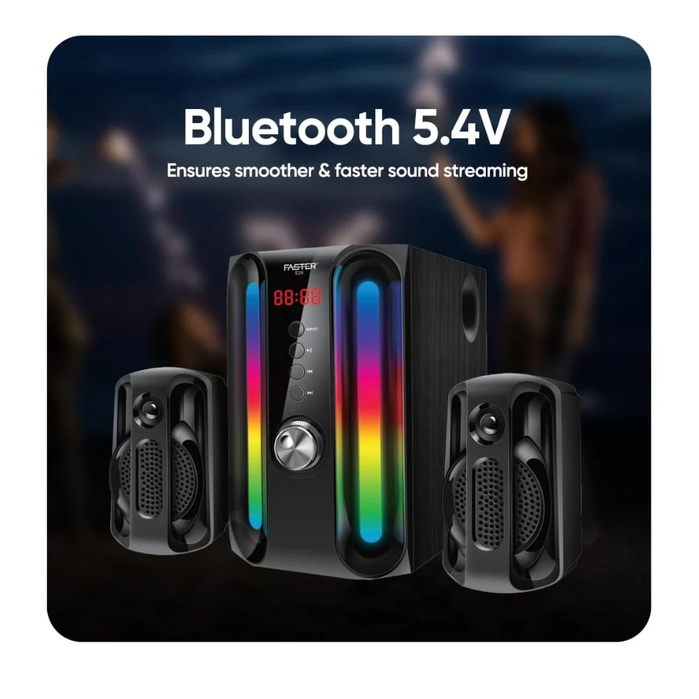 Faster E29 Bluetooth 5.4 Multimedia Speakers, 2.1 Channel Sound System with 45W Subwoofer, RGB Lights, USB, SD Card, AUX, FM, Remote Control, Home Audio, PC Speakers for Entertainment and Gaming — Image 3