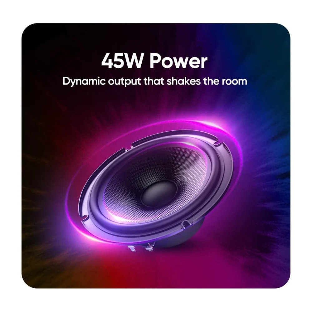 Faster E29 Bluetooth 5.4 Multimedia Speakers, 2.1 Channel Sound System with 45W Subwoofer, RGB Lights, USB, SD Card, AUX, FM, Remote Control, Home Audio, PC Speakers for Entertainment and Gaming — Image 5