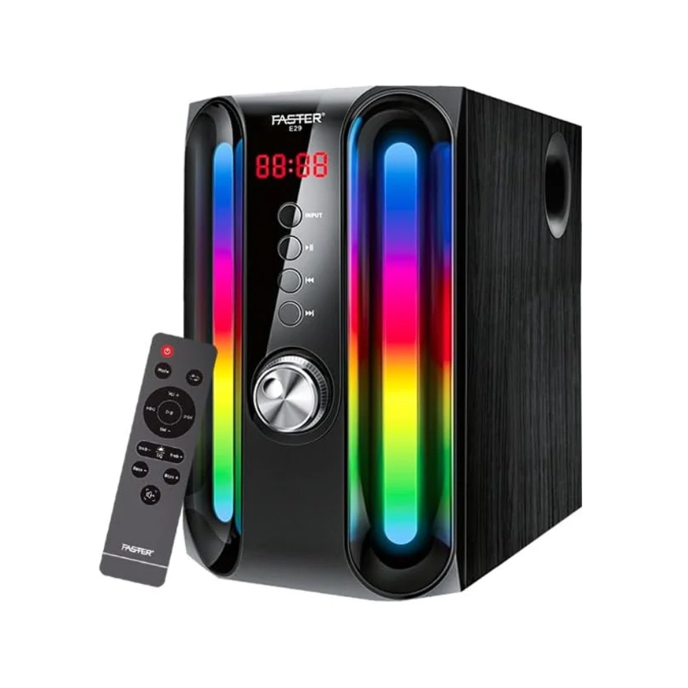 Faster E29 Bluetooth 5.4 Multimedia Speakers, 2.1 Channel Sound System with 45W Subwoofer, RGB Lights, USB, SD Card, AUX, FM, Remote Control, Home Audio, PC Speakers for Entertainment and Gaming — Image 7
