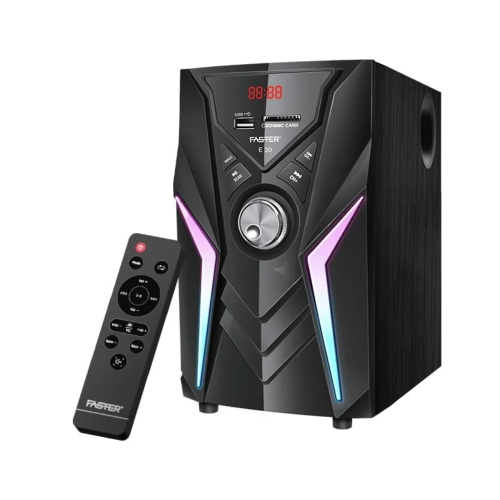 Faster Theater Wave E30 Bluetooth 5.4 Multimedia Speakers, 2.1 Channel Sound System with 45W Subwoofer, RGB Lights, USB, AUX, SD Card, FM, Remote Control, Home Theatre Audio, PC Speakers for Music — Image 6