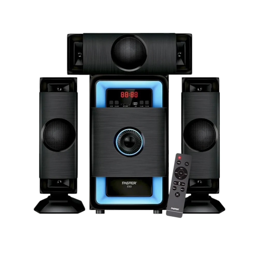 Faster E50 3.1 Channel Speaker System with 70W Subwoofer, Bluetooth 5.4, USB, AUX, SD Card, FM, Remote Control, LED Display, Home Theatre Audio, Multimedia Speakers for Music, Movies and Gaming