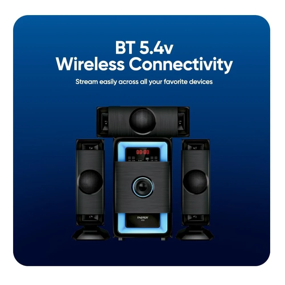 Faster E50 3.1 Channel Speaker System with 70W Subwoofer, Bluetooth 5.4, USB, AUX, SD Card, FM, Remote Control, LED Display, Home Theatre Audio, Multimedia Speakers for Music, Movies and Gaming — Image 2