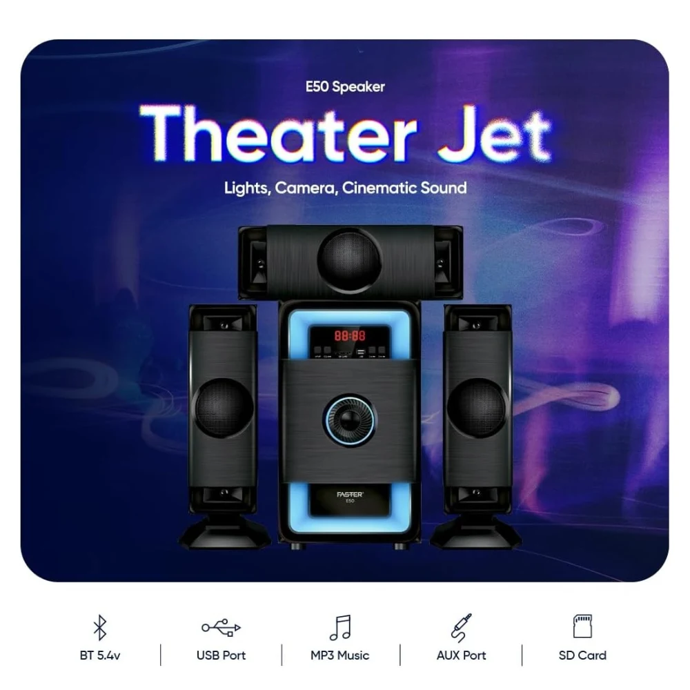 Faster E50 3.1 Channel Speaker System with 70W Subwoofer, Bluetooth 5.4, USB, AUX, SD Card, FM, Remote Control, LED Display, Home Theatre Audio, Multimedia Speakers for Music, Movies and Gaming — Image 6