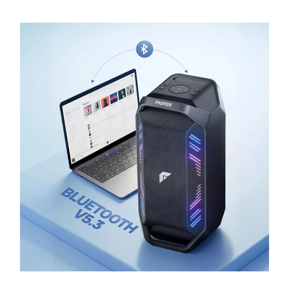 FASTER X450 Bluetooth Speaker 90W RMS, Portable Wireless Speaker with Dual 6.5-Inch Woofers, 7000mAh Battery, 7 Hours Playtime, TWS Pairing, USB Playback, FM Radio & AUX Input — Image 3