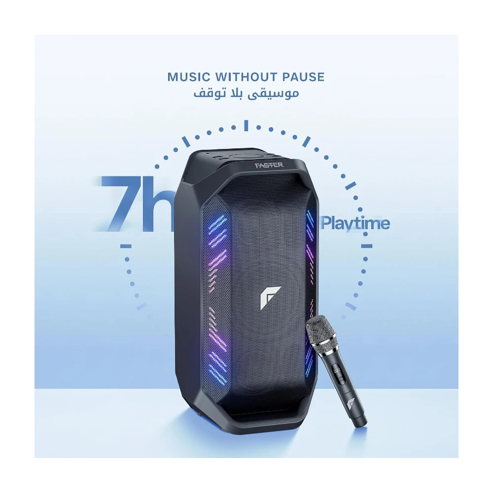 FASTER X450 Bluetooth Speaker 90W RMS, Portable Wireless Speaker with Dual 6.5-Inch Woofers, 7000mAh Battery, 7 Hours Playtime, TWS Pairing, USB Playback, FM Radio & AUX Input — Image 4