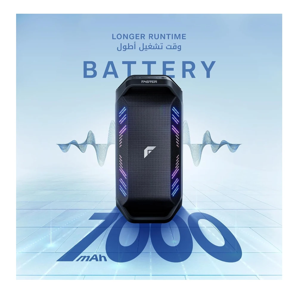 FASTER X450 Bluetooth Speaker 90W RMS, Portable Wireless Speaker with Dual 6.5-Inch Woofers, 7000mAh Battery, 7 Hours Playtime, TWS Pairing, USB Playback, FM Radio & AUX Input — Image 5