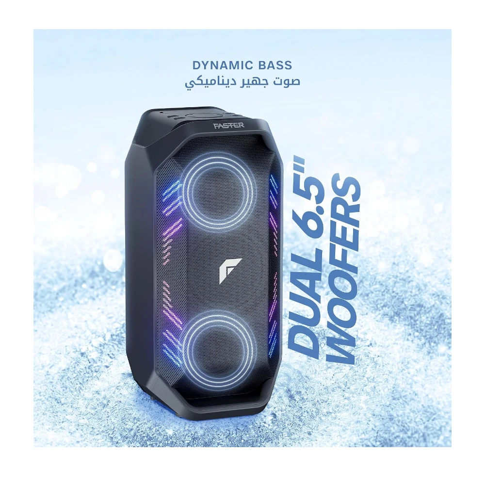 FASTER X450 Bluetooth Speaker 90W RMS, Portable Wireless Speaker with Dual 6.5-Inch Woofers, 7000mAh Battery, 7 Hours Playtime, TWS Pairing, USB Playback, FM Radio & AUX Input — Image 6