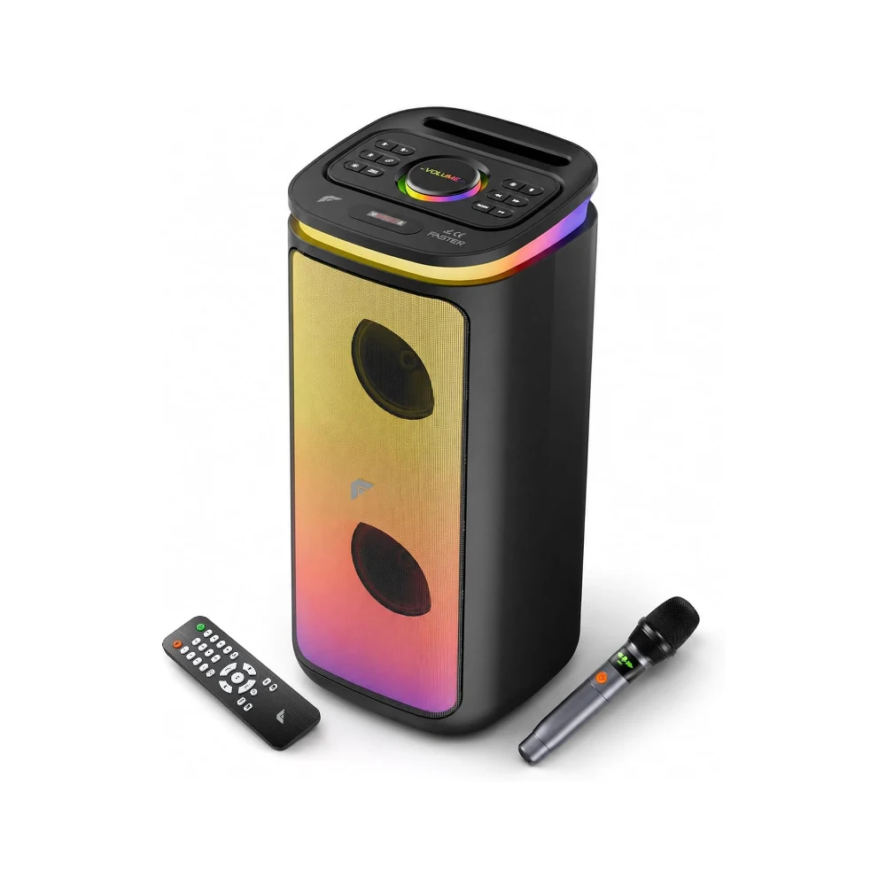 Faster X500 Portable Bluetooth Speaker 30W with Dual 4 Inch Woofers, Bluetooth 5.3, Wireless Mic, LED Lights, FM Radio, USB TF AUX Inputs, TWS Karaoke Party Speaker with Remote for Home Outdoor Travel