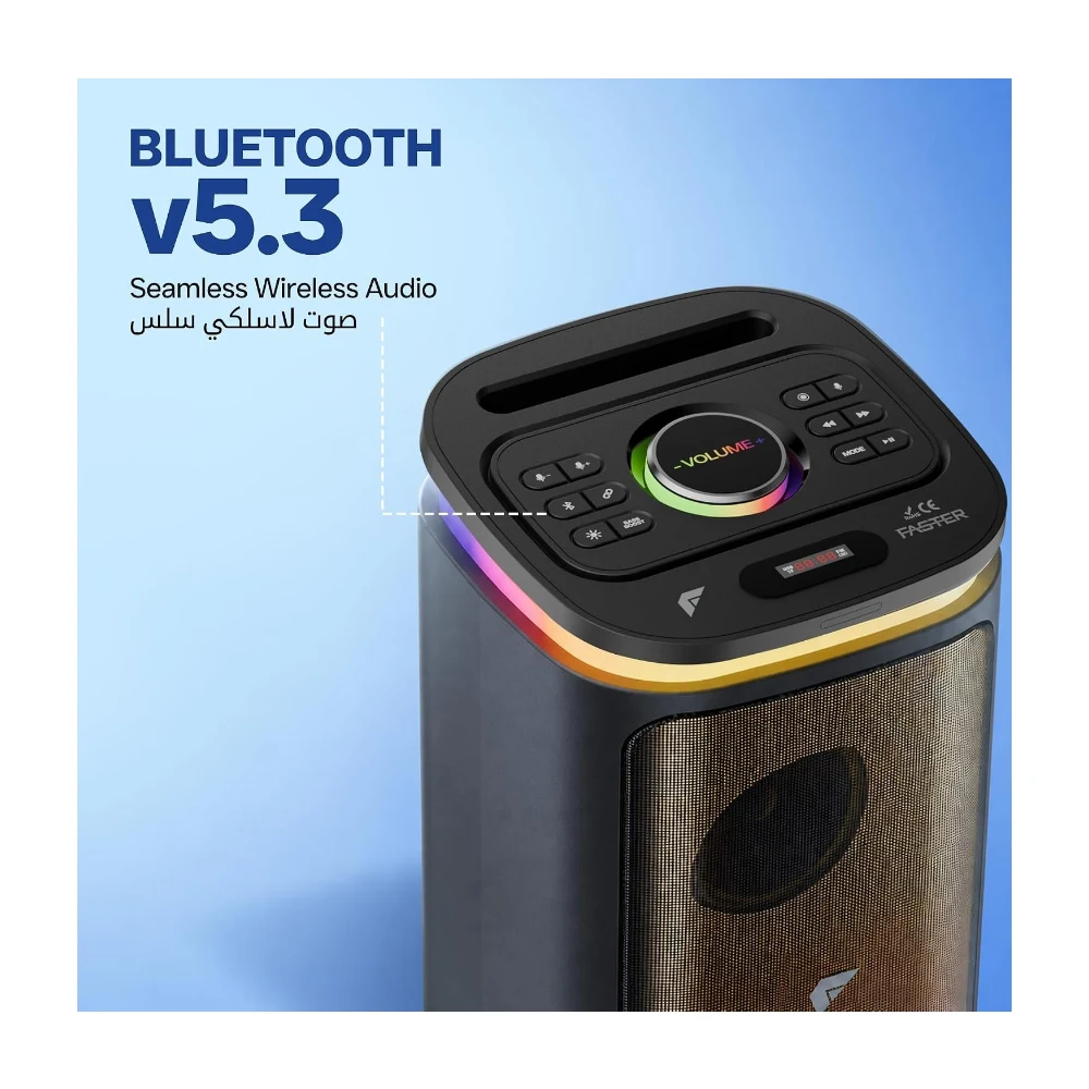 Faster X500 Portable Bluetooth Speaker 30W with Dual 4 Inch Woofers, Bluetooth 5.3, Wireless Mic, LED Lights, FM Radio, USB TF AUX Inputs, TWS Karaoke Party Speaker with Remote for Home Outdoor Travel — Image 3
