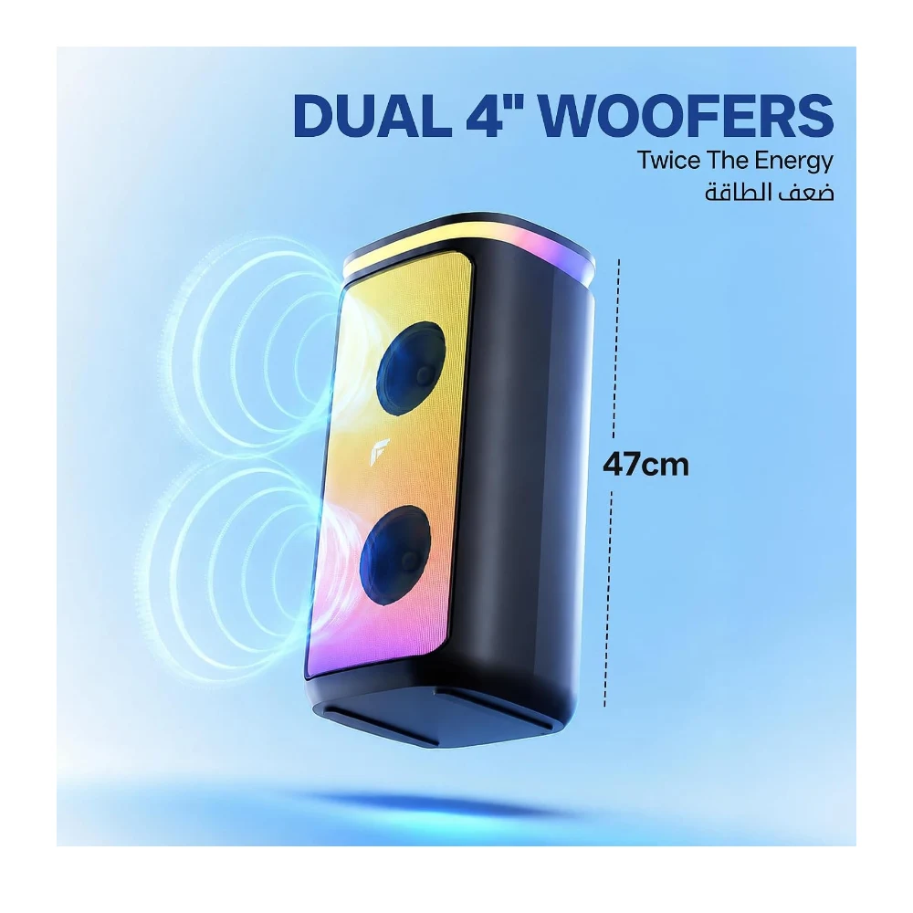 Faster X500 Portable Bluetooth Speaker 30W with Dual 4 Inch Woofers, Bluetooth 5.3, Wireless Mic, LED Lights, FM Radio, USB TF AUX Inputs, TWS Karaoke Party Speaker with Remote for Home Outdoor Travel — Image 6