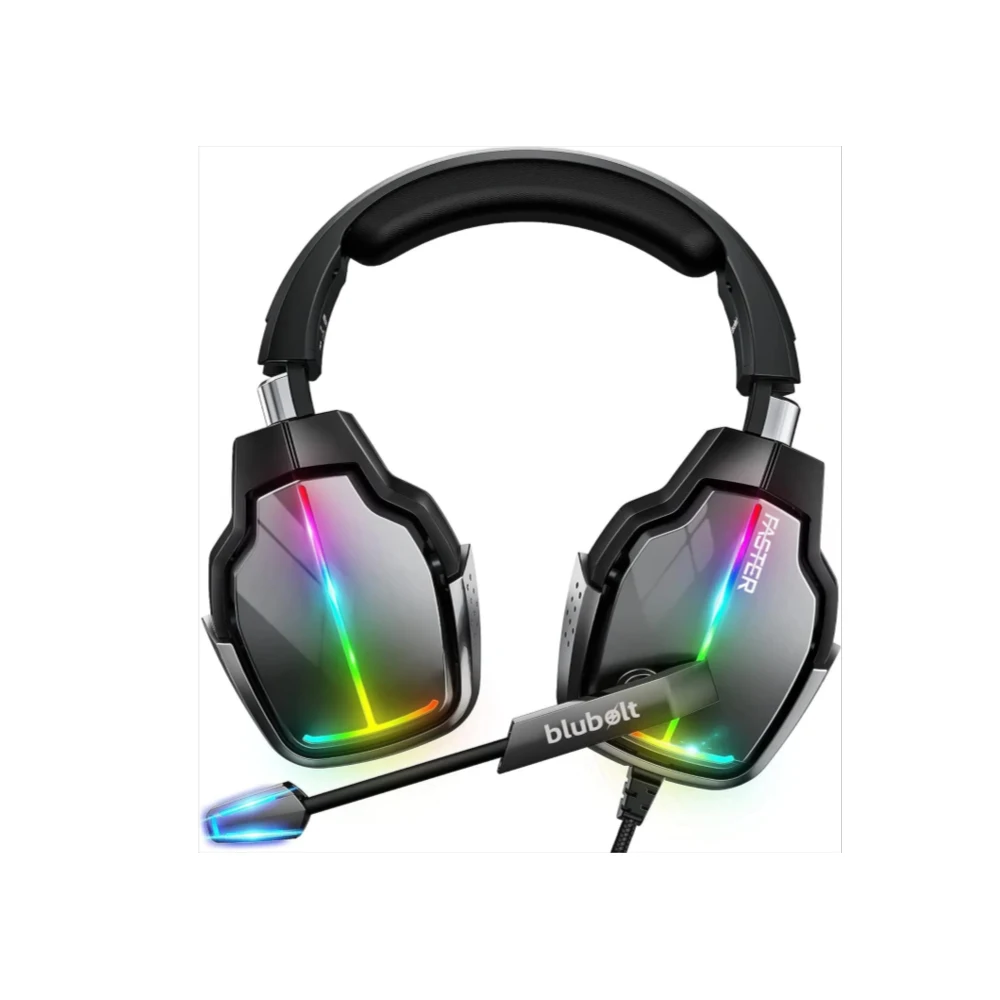 Faster BG400 Gaming Headset - Noise Reduction Over Ear Headphones with Microphone - Wired Gaming Headphones 3.5mm & USB - Surround Sound RGB LED Lighting - PC Laptop Console Gamer Headset