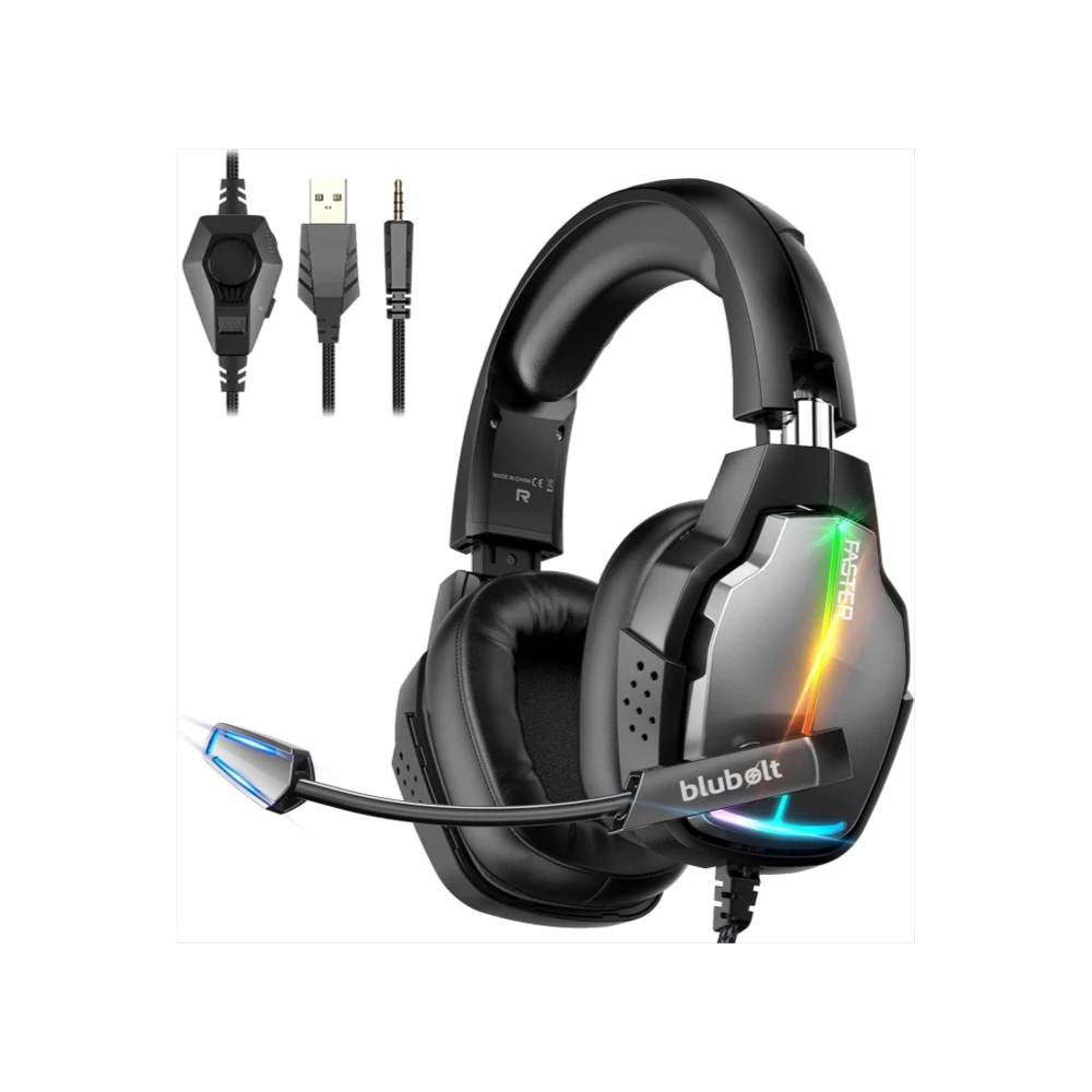 Faster BG400 Gaming Headset - Noise Reduction Over Ear Headphones with Microphone - Wired Gaming Headphones 3.5mm & USB - Surround Sound RGB LED Lighting - PC Laptop Console Gamer Headset — Image 2