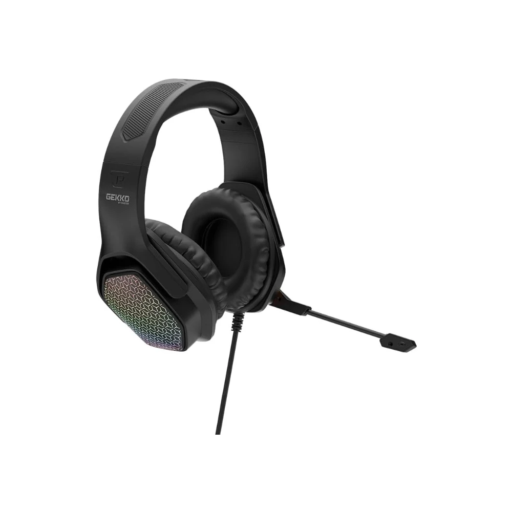 FASTER BG500 Gekko Gaming Headphones with LED RGB, Ultra-Clear Mic, Deep Bass 40mm Drivers, Noise-Isolating Cushions, Adjustable Headband, Lightweight Design - Compatible with PC/PS4/PS5/Mobile