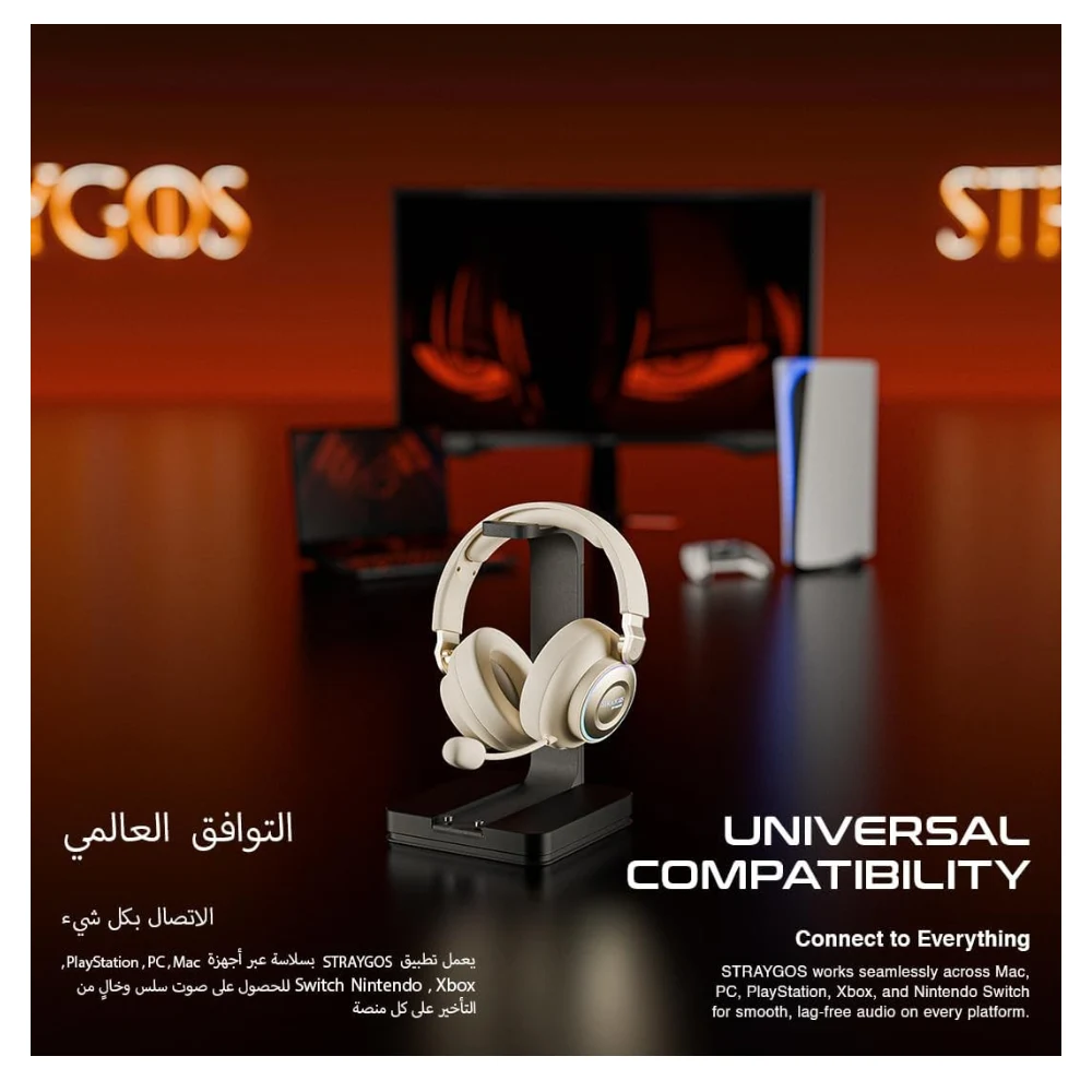 FASTER BG600 STRAYGOS Wireless Gaming Headset - Tri Mode 2.4GHz/Bluetooth/Wired, Ultra Low Latency, 50mm Drivers, ENC Noise-Canceling Mic, RGB Lights, 10H Playtime, Over-Ear for PS5/PS4/PC/Xbox/Switch — Image 3