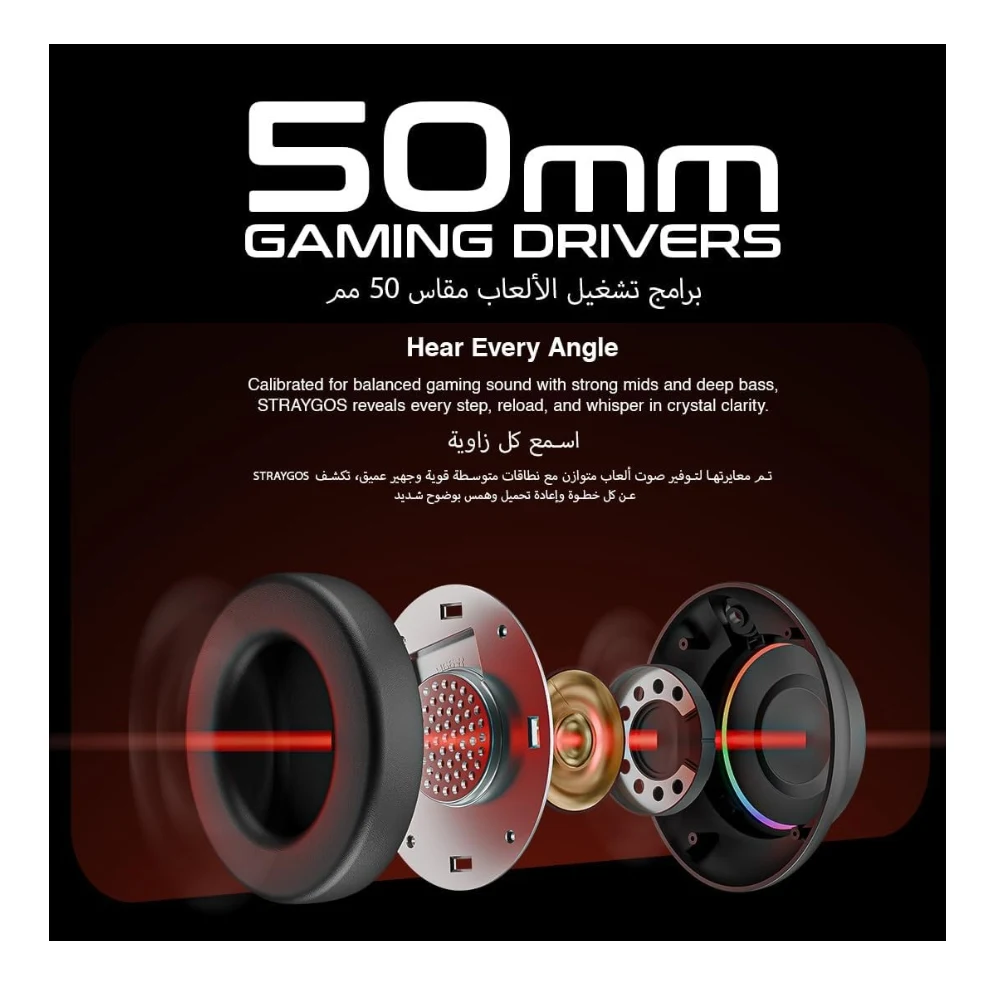FASTER BG600 STRAYGOS Wireless Gaming Headset - Tri Mode 2.4GHz/Bluetooth/Wired, Ultra Low Latency, 50mm Drivers, ENC Noise-Canceling Mic, RGB Lights, 10H Playtime, Over-Ear for PS5/PS4/PC/Xbox/Switch — Image 5