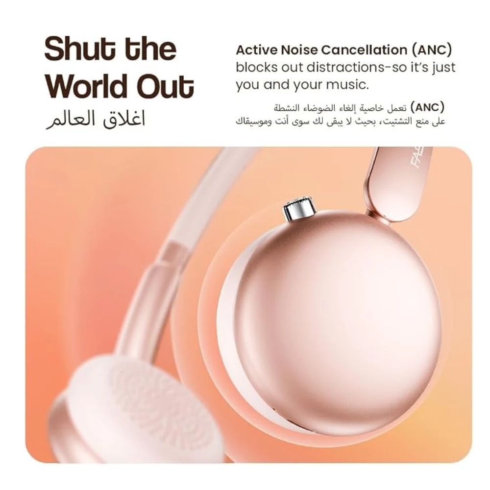 Faster S7 Soluna Wireless Headphones, Bluetooth 5.4 Headset, 43H Playtime (32H with ANC), Over-Ear Headphones, 40mm Drivers, LED Indicator, Voice Assistant, Calls, Game & Music Mode, Type-C Charging — Image 2
