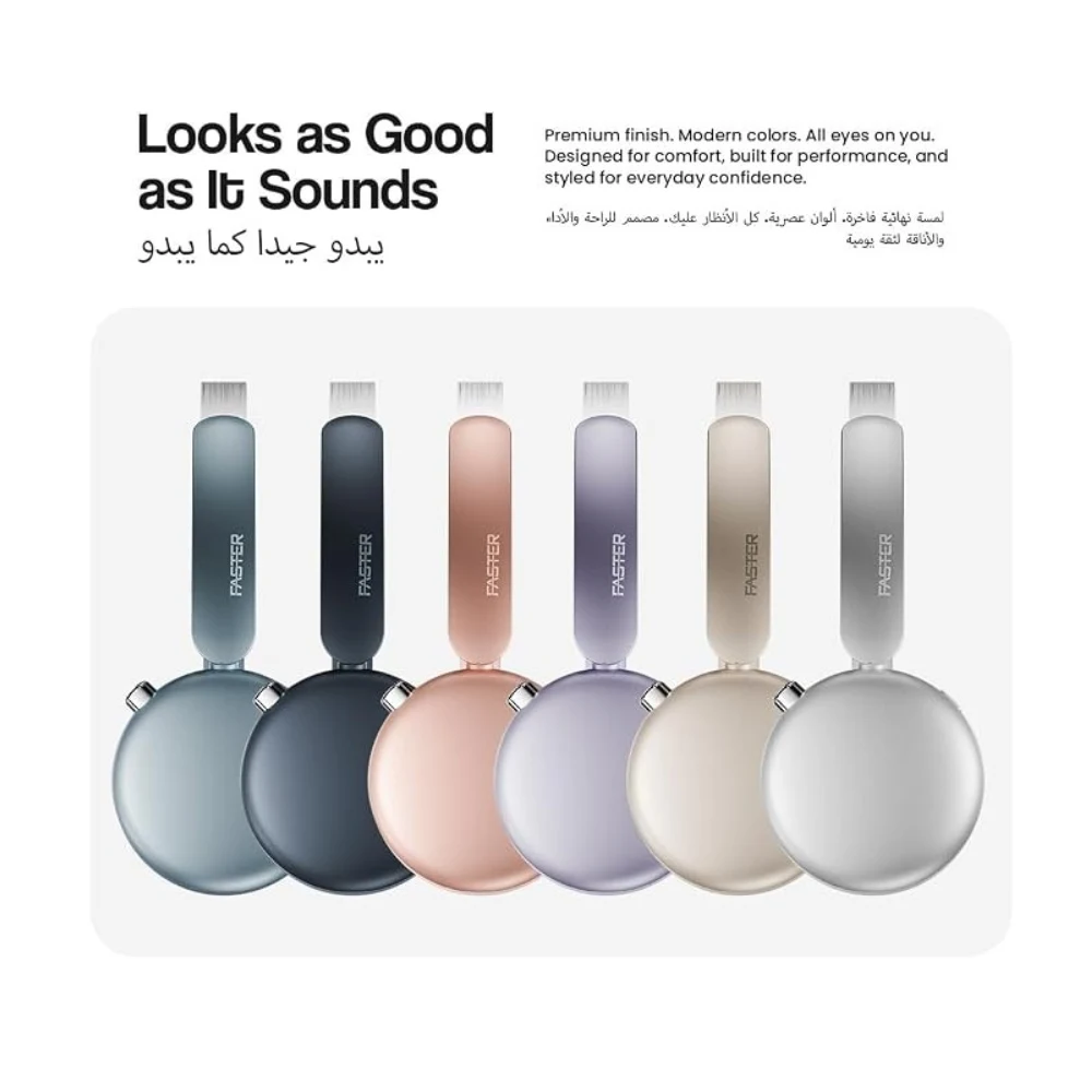 Faster S7 Soluna Wireless Headphones, Bluetooth 5.4 Headset, 43H Playtime (32H with ANC), Over-Ear Headphones, 40mm Drivers, LED Indicator, Voice Assistant, Calls, Game & Music Mode, Type-C Charging — Image 3