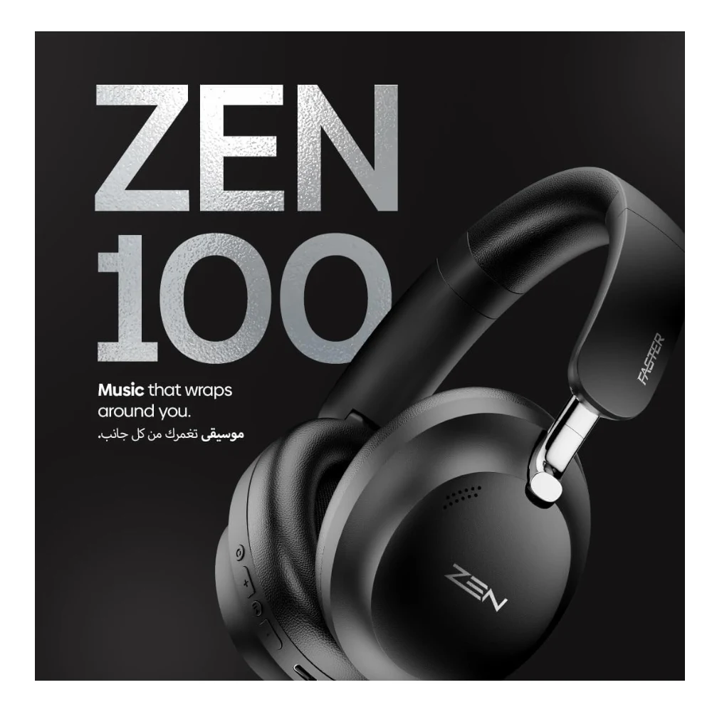 FASTER ZEN-100 Hybrid ANC Wireless Headphones, Bluetooth 6.0+EDR, 15m Range, 50H Playtime, 40mm Drivers, Low Latency, Dual Mic ENC, Spatial Audio, Head Tracking, Type-C Charging Over-Ear Headset — Image 2