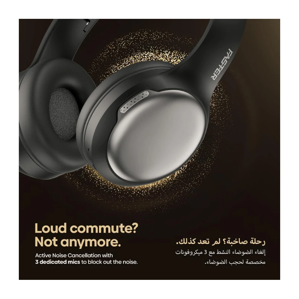 FASTER S5-Pro ANC+ENC Wireless Over-Ear Headphones, Bluetooth 6.0+EDR, Low Latency Music Gaming, 3EQ Sound, Voice Assistant, 40mm Drivers, 60H Playtime, Adjustable Headband — Image 8