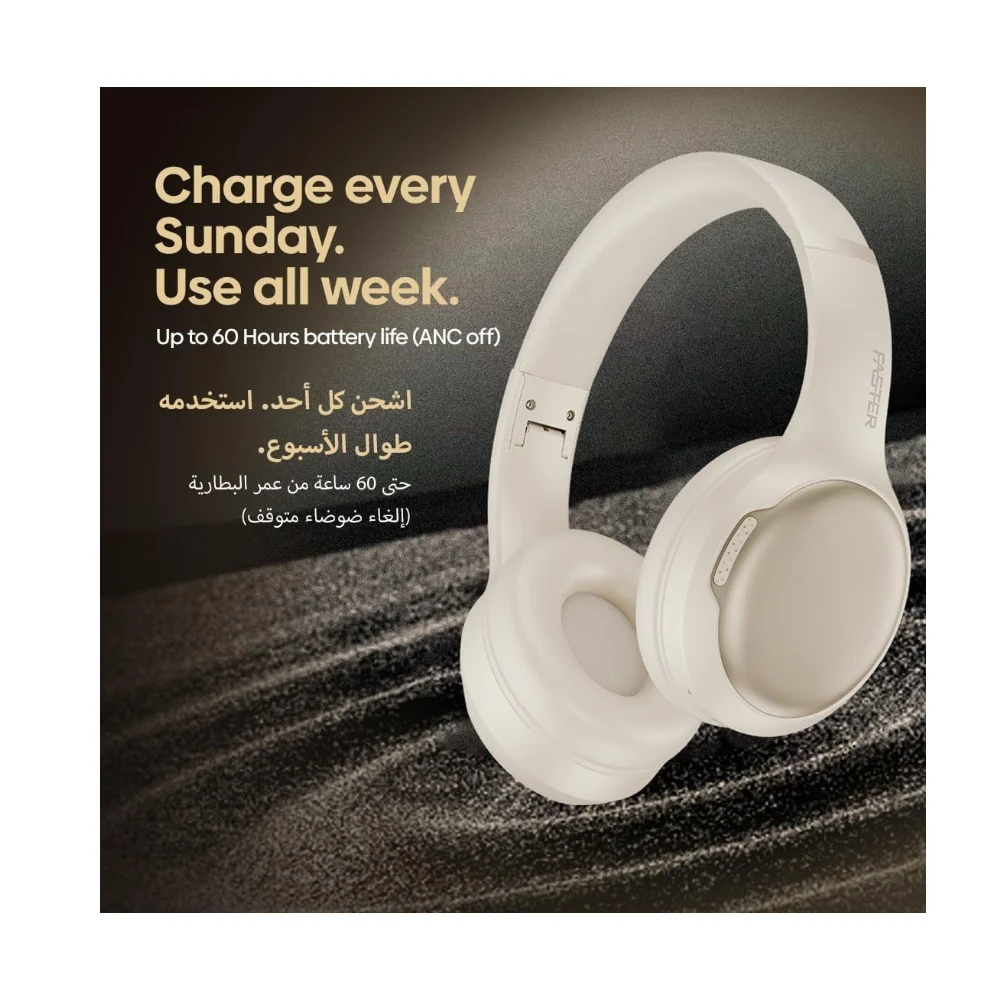 FASTER S5-Pro ANC+ENC Wireless Over-Ear Headphones, Bluetooth 6.0+EDR, Low Latency Music Gaming, 3EQ Sound, Voice Assistant, 40mm Drivers, 60H Playtime, Adjustable Headband — Image 9