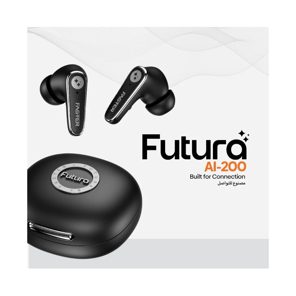 FASTER Futura AI-200 Wireless AI Earbuds, Real-Time Translation, Bluetooth 6.0, 42H Playtime, 4 Mic ANC+ENC, 2 Mic TWS, AI Voice Assistant, 100+ Language Translator, 3EQ, 48ms Low Latency — Image 2