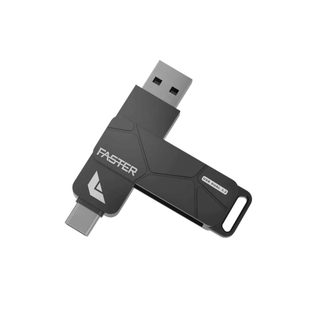 FASTER FU-10 Dual USB-A & USB-C Drive Up to 120MB/s Read Speed Up to 40MB/s Write Speed, 3.2 Gen 1 Metal Design, Titanium Grey OTG Thumb Drive for iPhone, Android, MacBook, Windows, Linux