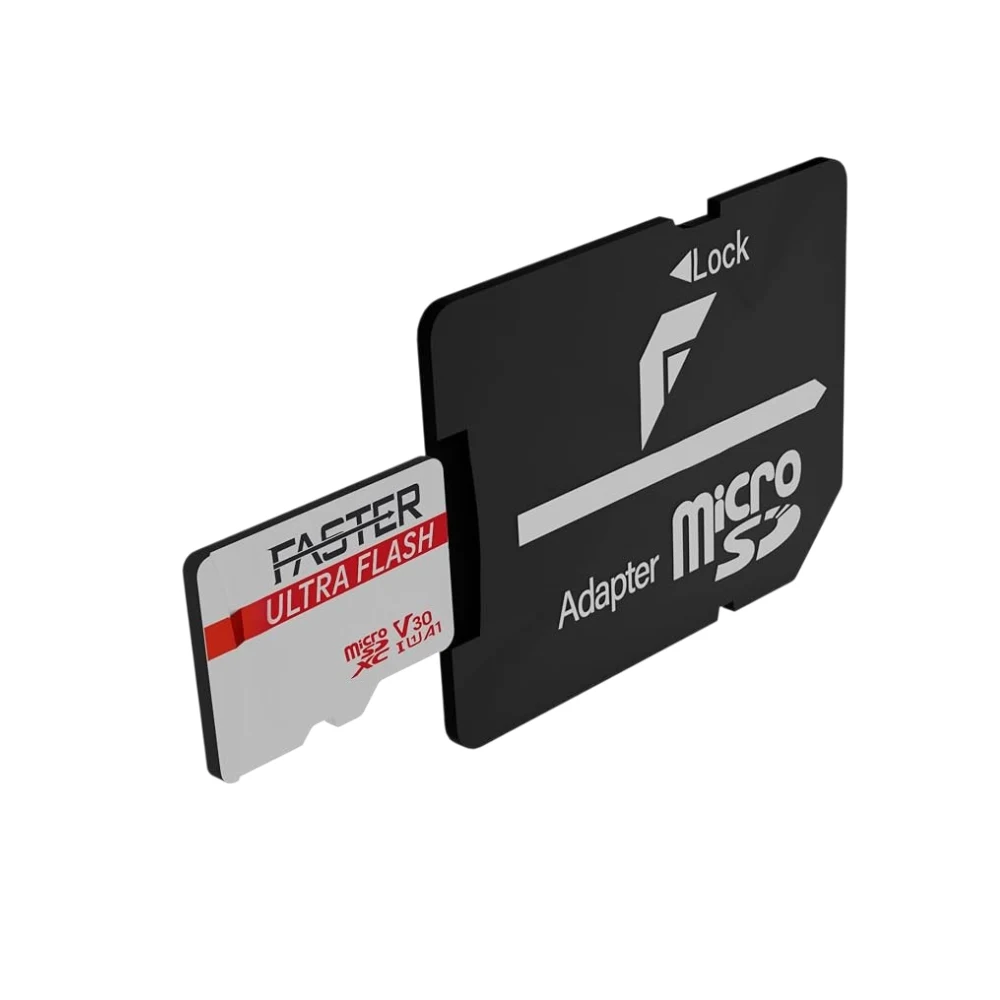 FASTER Ultra Flash MicroSDXC Memory Card with SD Adapter, Up to 90MB/s Read Speed, Supports 4K HD U3 V30 High-Speed Storage for Smartphones, Cameras, Tablets, DashCam & More