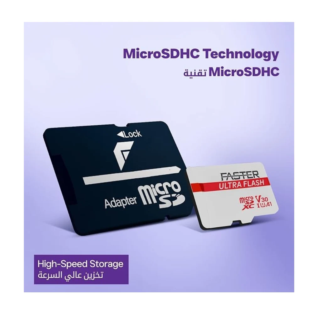 FASTER Ultra Flash MicroSDXC Memory Card with SD Adapter, Up to 90MB/s Read Speed, Supports 4K HD U3 V30 High-Speed Storage for Smartphones, Cameras, Tablets, DashCam & More