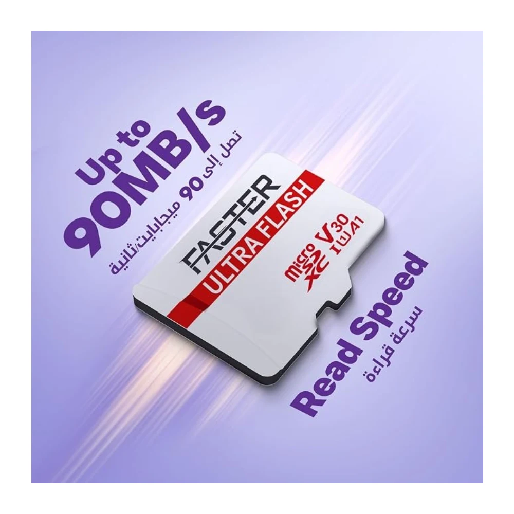 FASTER Ultra Flash MicroSDXC Memory Card with SD Adapter, Up to 90MB/s Read Speed, Supports 4K HD U3 V30 High-Speed Storage for Smartphones, Cameras, Tablets, DashCam & More — Image 3