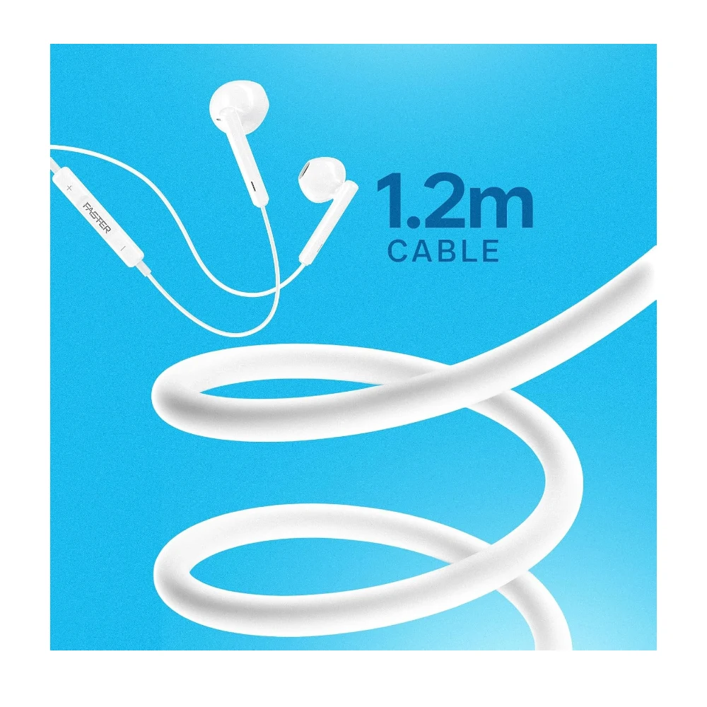 FASTER Type C Earphones SH-1C Frost, Wired Earphones with Microphone and Volume Control, 14mm Drivers, 1.2m Cable, 20Hz-20kHz Frequency Range, Compatible with iOS and Android Devices — Image 3