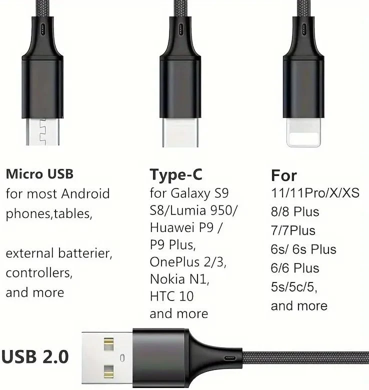 Fast Charging 3 In 1, USB-C, Micro USB, Nylon Braided Fast Charging Usb Cable — Image 4