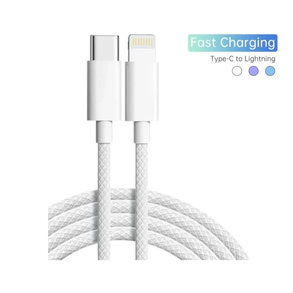 Super Fast Charging Type-C to Lightning Braided Cable, Fast Charging & Data Sync Cable, Compatible with iPhone 14/13/12/11/Pro/Max/X/XR/XS/8 / White — Image 2