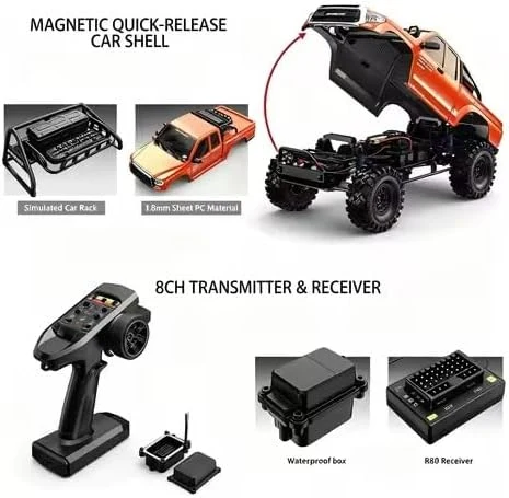 MJX Hyper Go H8E 1/8 Scale RC Rock Crawler, FOC Brushless Climbing Car, 4WD Off-Road Remote Control Vehicle with Differential Lock, 3970 2000KV Motor, 80A FOC ESC, 35KG Servo, RTR Ready-to-Run — Image 3