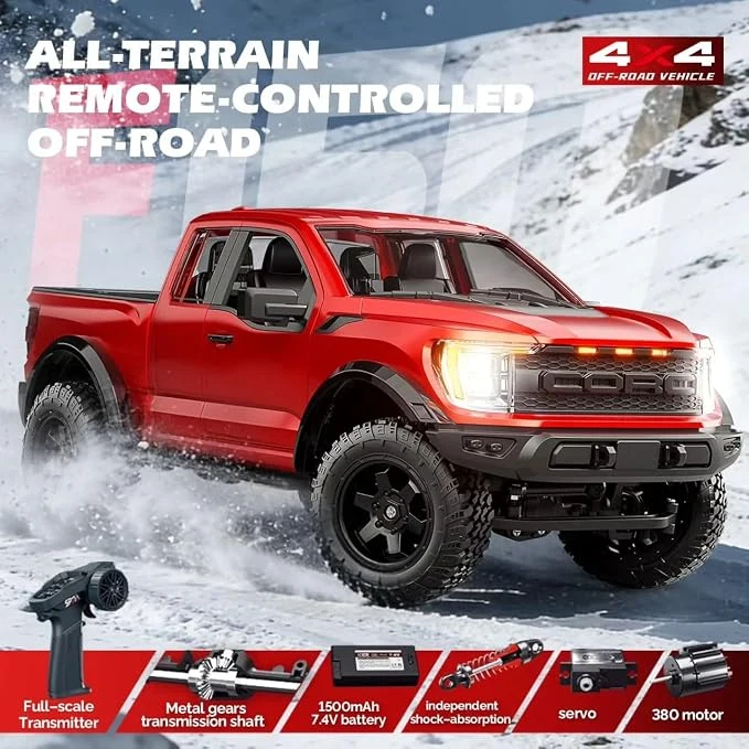 Ford Raptor F150 1:12 Scale (RED) Independent Suspension, 380 Motor, 1500mAh 7.4V Battery, Sequential Turn Signals, Full Proportional Control — Image 6
