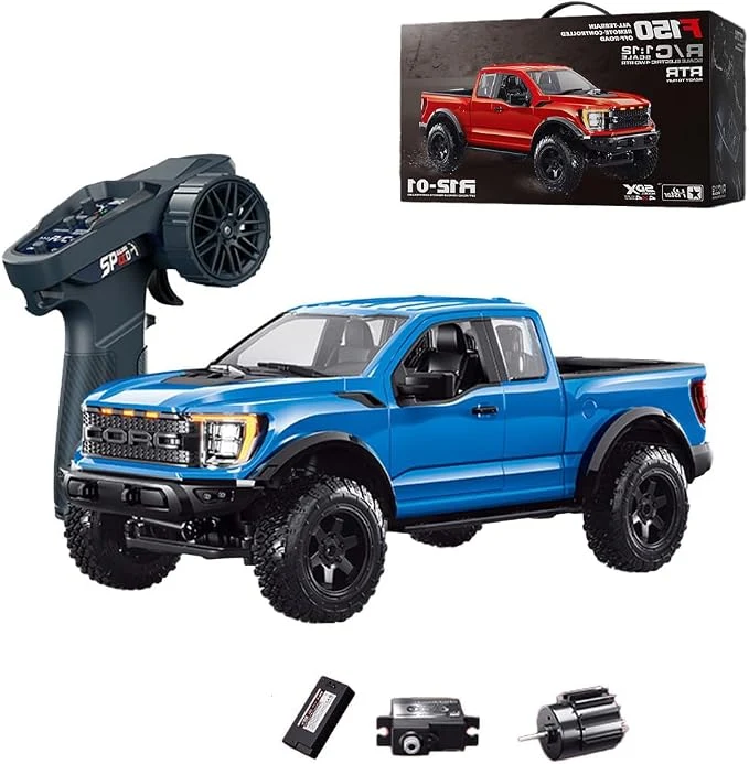 Ford Raptor F150 1:12 Scale (Blue) Independent Suspension, 380 Motor, 1500mAh 7.4V Battery, Sequential Turn Signals, Full Proportional Control