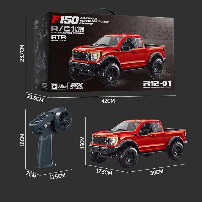 Ford Raptor F150 1:12 Scale (Blue) Independent Suspension, 380 Motor, 1500mAh 7.4V Battery, Sequential Turn Signals, Full Proportional Control