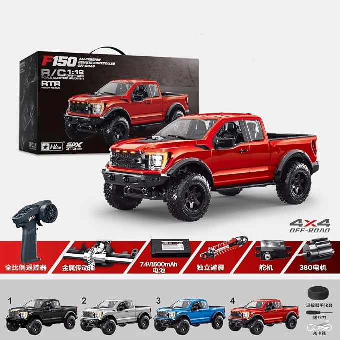 Ford Raptor F150 1:12 Scale (Blue) Independent Suspension, 380 Motor, 1500mAh 7.4V Battery, Sequential Turn Signals, Full Proportional Control — Image 3