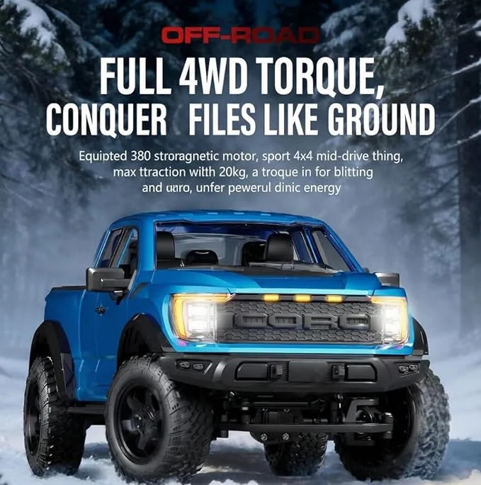 Ford Raptor F150 1:12 Scale (Blue) Independent Suspension, 380 Motor, 1500mAh 7.4V Battery, Sequential Turn Signals, Full Proportional Control — Image 4