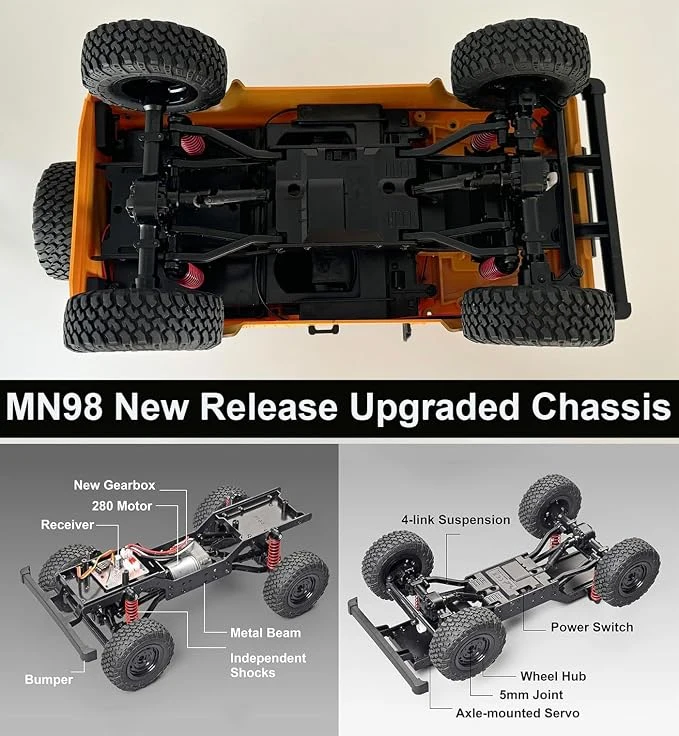 MN98 RC Crawler Remote Control Truck Off Road Land Rover RTR 1/12 Scale RC Rock Crawler 4x4 All Terrain 280 Motor Proportional Control Upgraded Chassis Hobby Toy Adult — Image 4