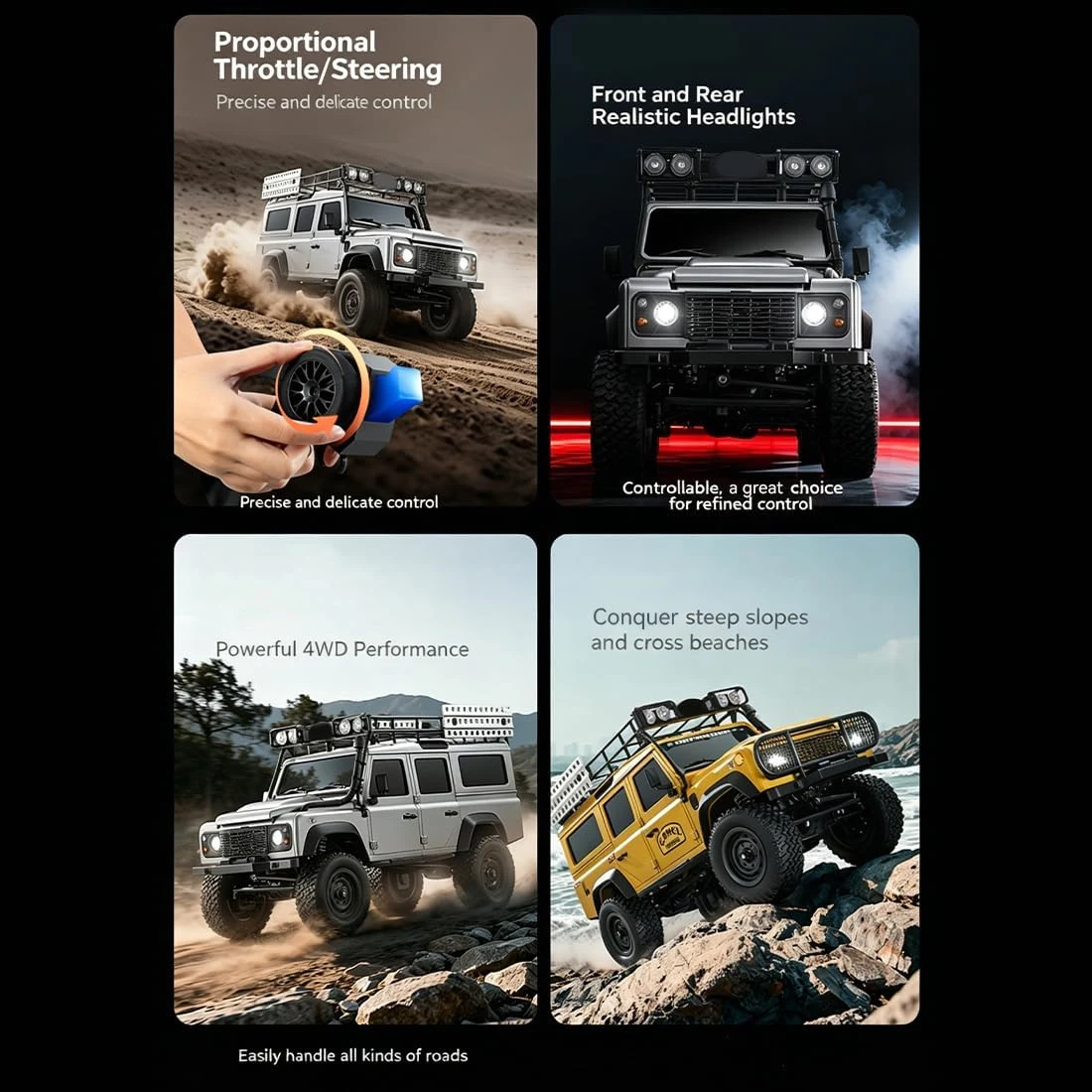 MN-111C 1/18 Scale RC Stone Crawler Truck, 2.4G 4WD Off-Road RC Climbing Car with Two-Speed Transmission, Controllable LED Lights, Independent Suspension for Enthusiasts — Image 5