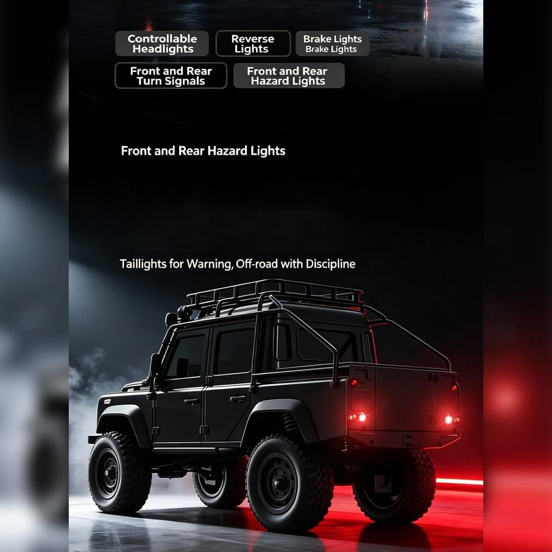 MN-111C 1/18 Scale RC Stone Crawler Truck, 2.4G 4WD Off-Road RC Climbing Car with Two-Speed Transmission, Controllable LED Lights, Independent Suspension for Enthusiasts — Image 7