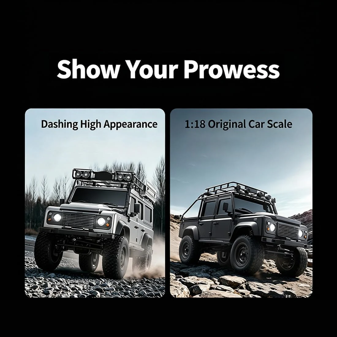 MN-111C 1/18 Scale RC Stone Crawler Truck, 2.4G 4WD Off-Road RC Climbing Car with Two-Speed Transmission, Controllable LED Lights, Independent Suspension for Enthusiasts — Image 3