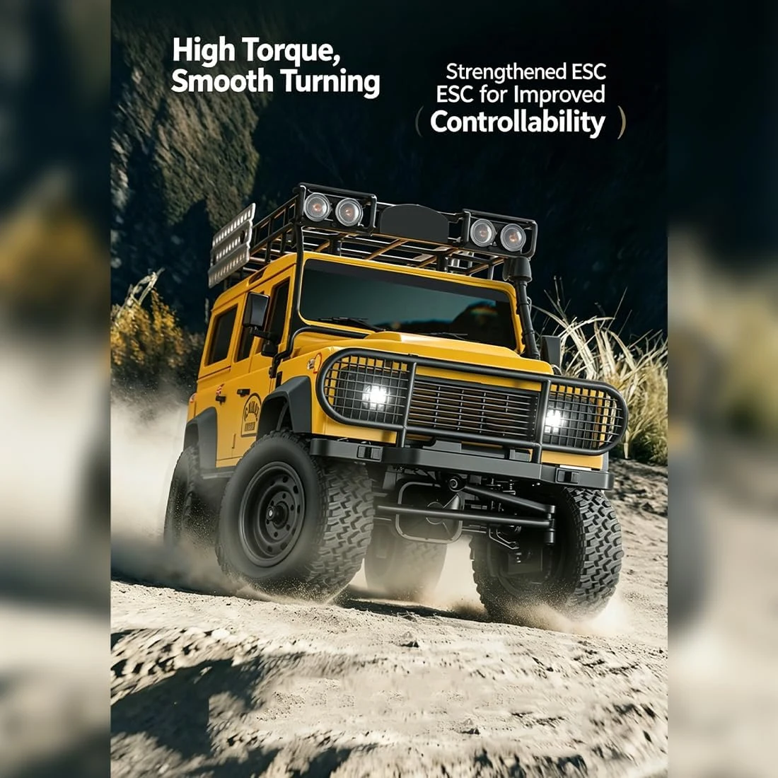 MN-111C 1/18 Scale RC Stone Crawler Truck, 2.4G 4WD Off-Road RC Climbing Car with Two-Speed Transmission, Controllable LED Lights, Independent Suspension for Enthusiasts — Image 6