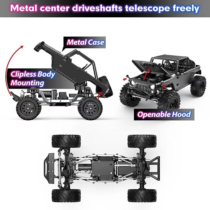 HYPER GO H12Y 1/12 Brushless 4X4 RC Rock Crawlers for Adults, Metal Case Waterproof 4WD Off-Road RC Rock Trucks with Portal Axles, All Terrain RC Cars with 2 Battery — Image 2