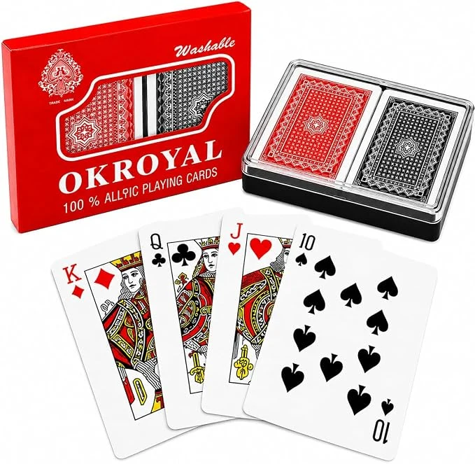 2-Decks Poker Size 100% Plastic Playing Cards Set in Plastic Case, Waterproof, Non- Toxic, Red & Black Classic Design Cards